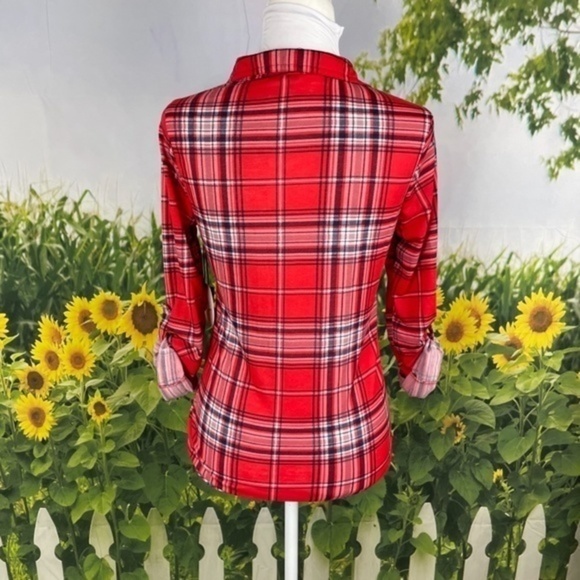 MILK & HONEY Red Plaid Button Down Top Small - Picture 12 of 14